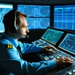 Home 16 항공교통관제 실시간 대응 경험담 - **Prompt:** A highly focused, experienced male Russian air traffic controller in a modern, well-lit ...