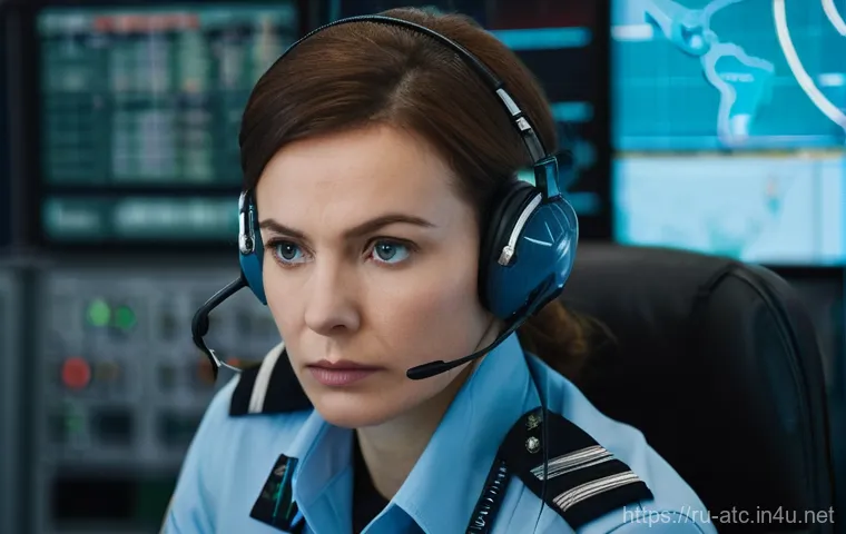 항공교통관제 실시간 대응 경험담 - **Prompt:** A highly focused, experienced male Russian air traffic controller in a modern, well-lit ...