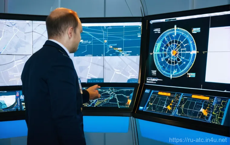 항공교통관제 실시간 대응 경험담 - **Prompt:** A close-up portrait of a resolute female Russian air traffic controller, mid-career, wit...