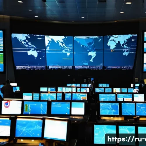 Home 27 관제사와 항공사 간의 협력 사례 - A modern air traffic control center bustling with activity, featuring multiple large digital screens...