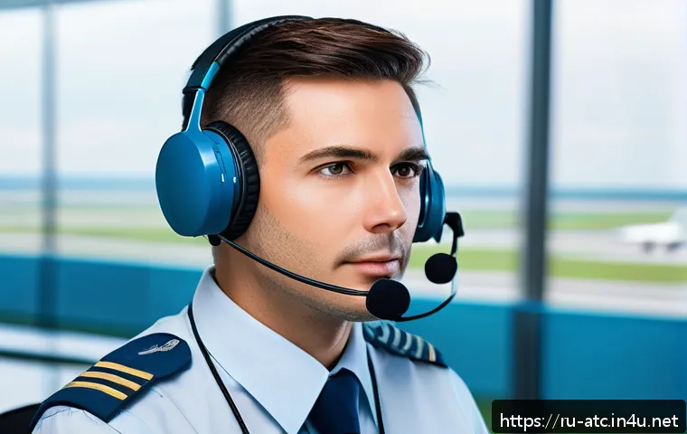 항공교통관제사 이직 준비 체크리스트 - A professional air traffic controller in a modern control tower, focused on multiple digital radar s...